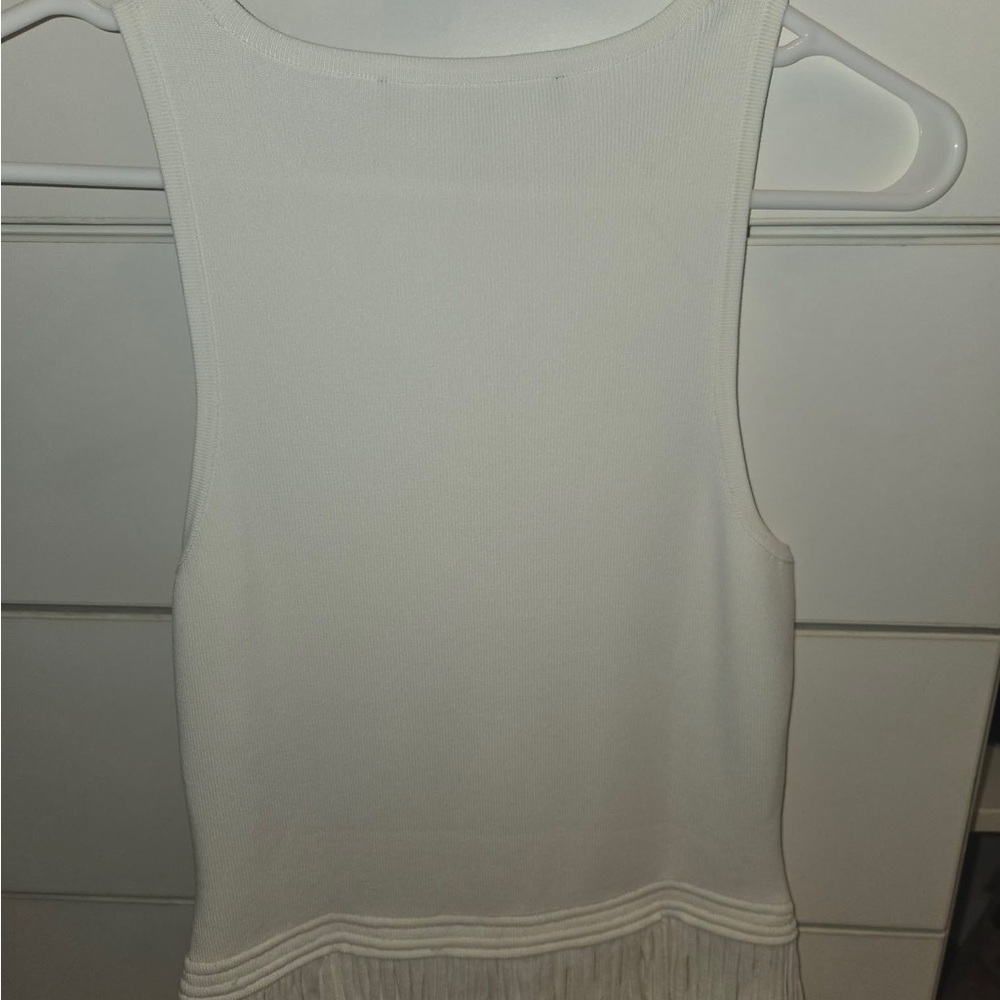 White House Black Market Ivory Fringe Hem Sweater Top - Picture 3 of 3